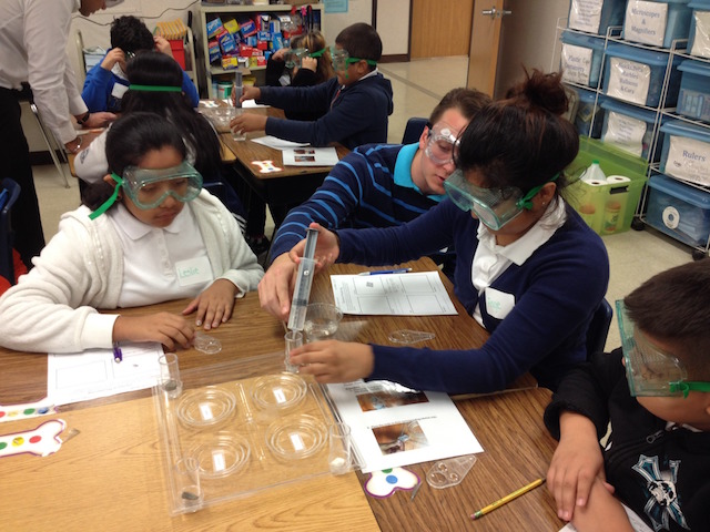 Joey Prettyman, sophomore, education major, teaching the lesson, "Chemical Weathering."